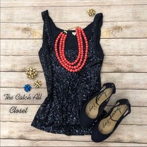 J. Crew Navy Blue Sequence Tank Top Size Large